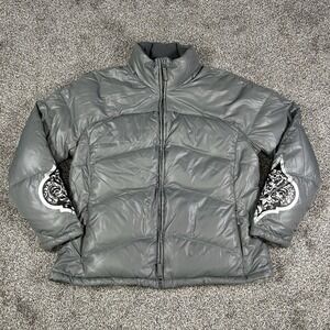 Athleta Down Puffer Jacket Womens XL Full‎ Zip Winter Outdoor Gray Warm NO HOOD